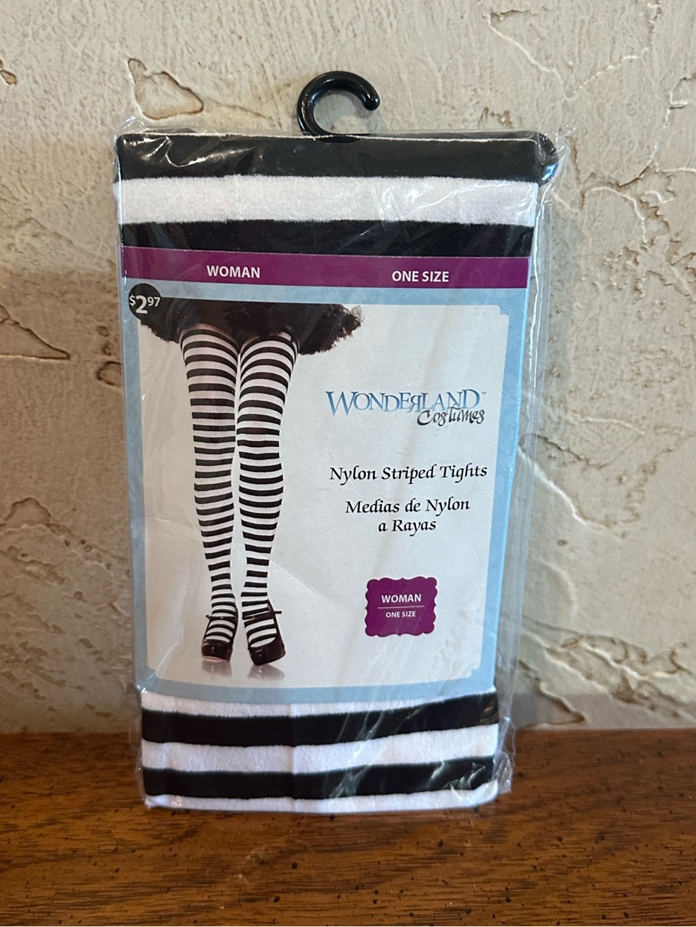 Wonderland Costumes Black and White Striped Nylon Tights One Size NWT